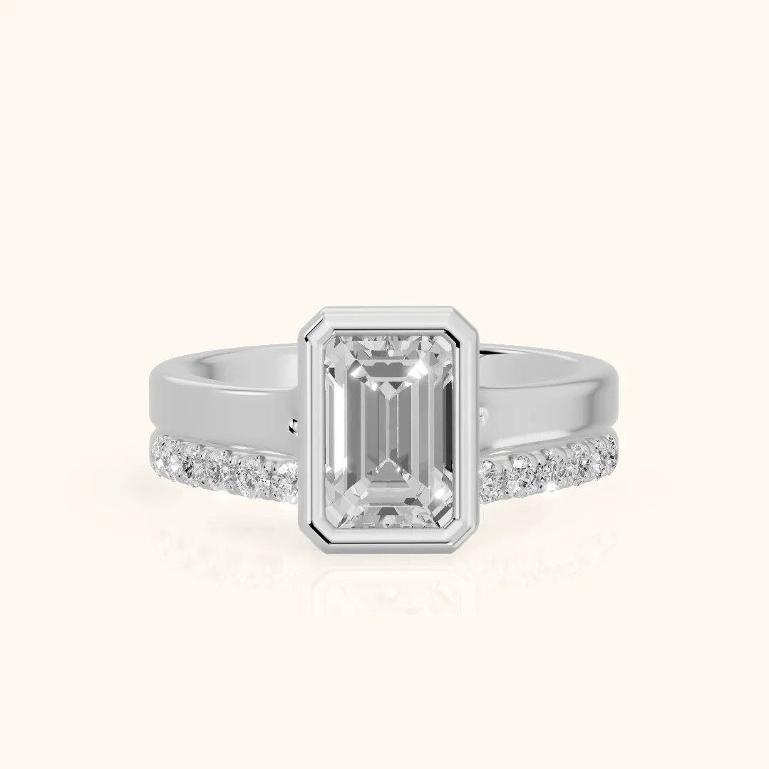 Ayla Bezel Bypass Emerald Diamond Ring in White Gold — view 2