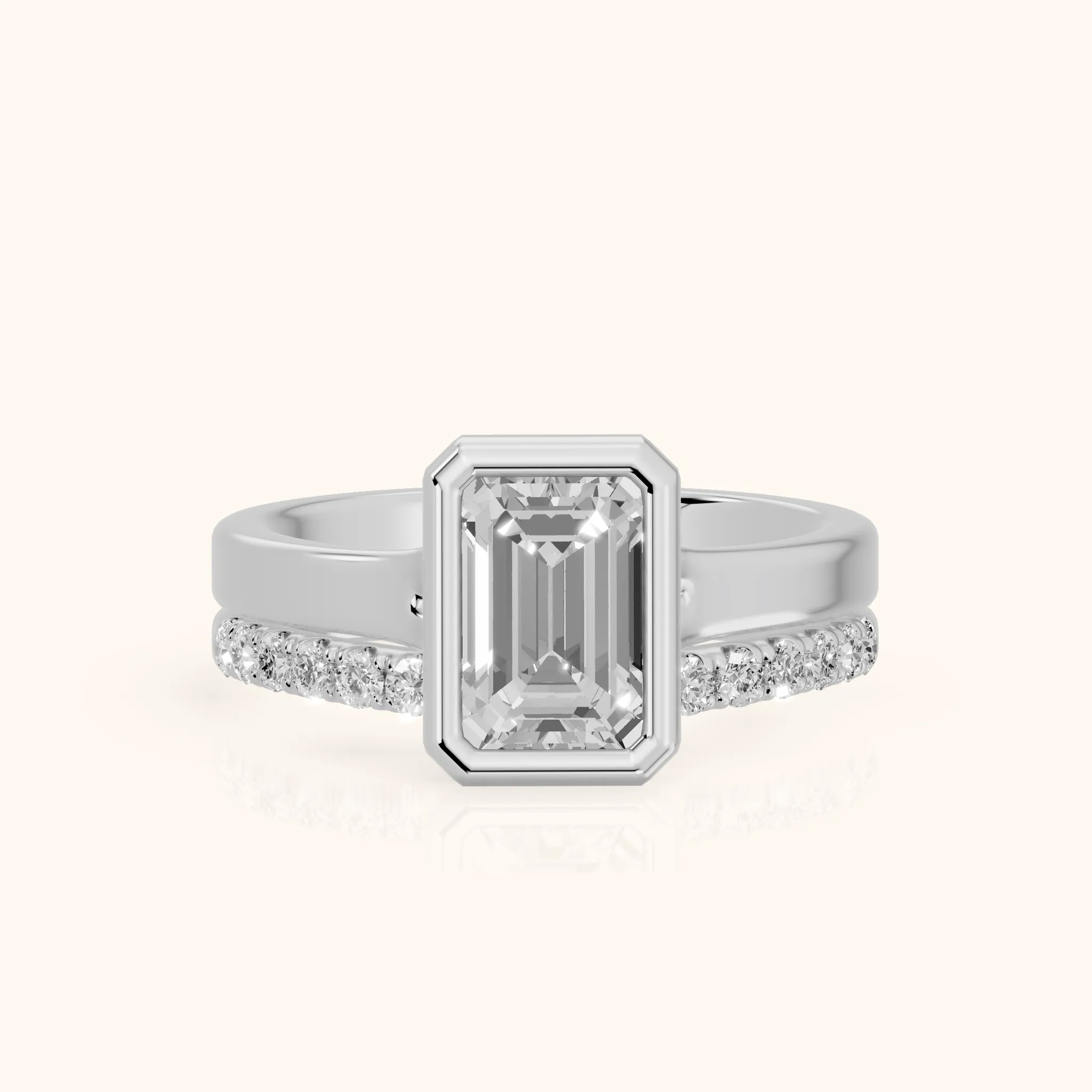 Ayla Bezel Bypass Emerald Diamond Ring in White Gold — view 1