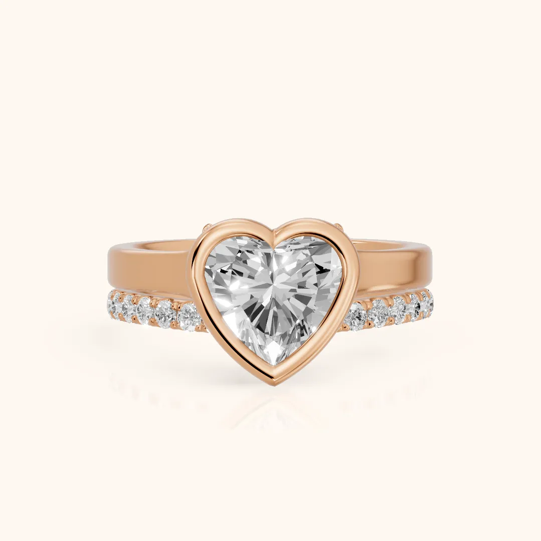 Ayla Bezel Bypass Heart Diamond Ring in Rose Gold — view 2