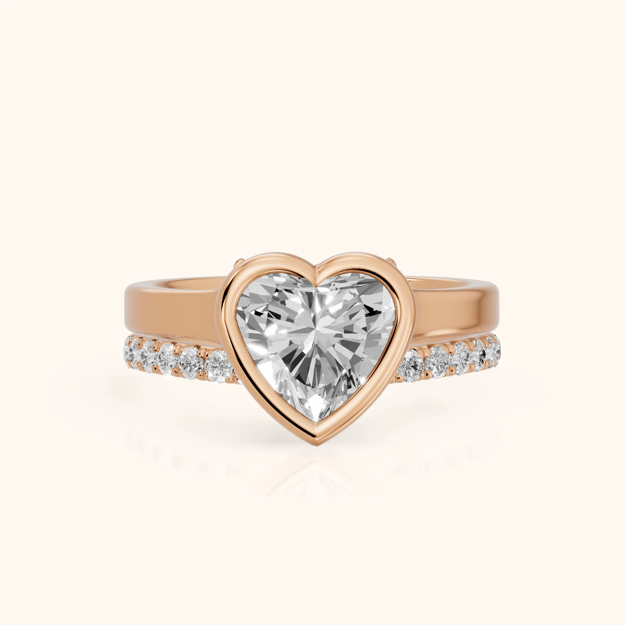 Ayla Bezel Bypass Heart Diamond Ring in Rose Gold — view 1