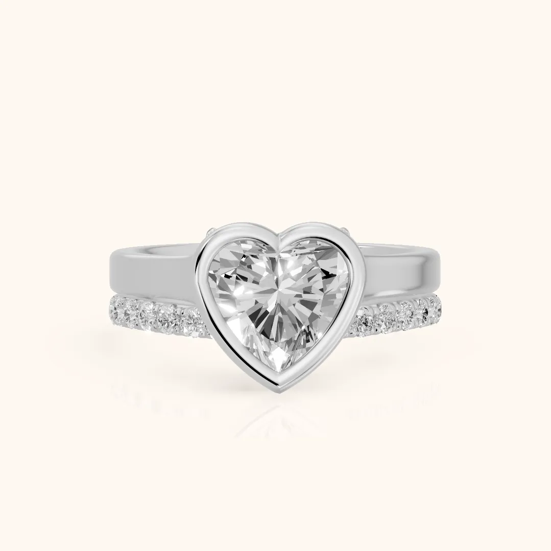Ayla Bezel Bypass Heart Diamond Ring in Silver — view 2