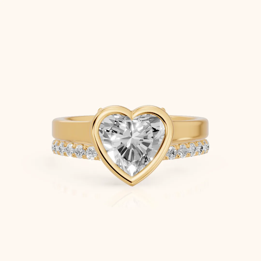 Ayla Bezel Bypass Heart Diamond Ring in Yellow Gold — view 2