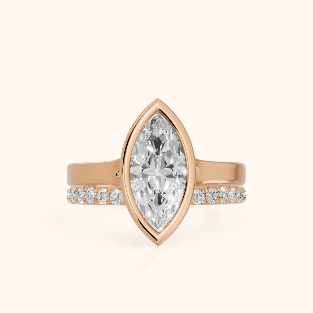 Ayla Bezel Bypass Marquise Diamond Ring in Rose Gold — view 2