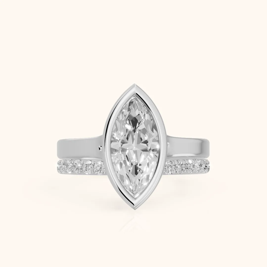Ayla Bezel Bypass Marquise Diamond Ring in Silver — view 2