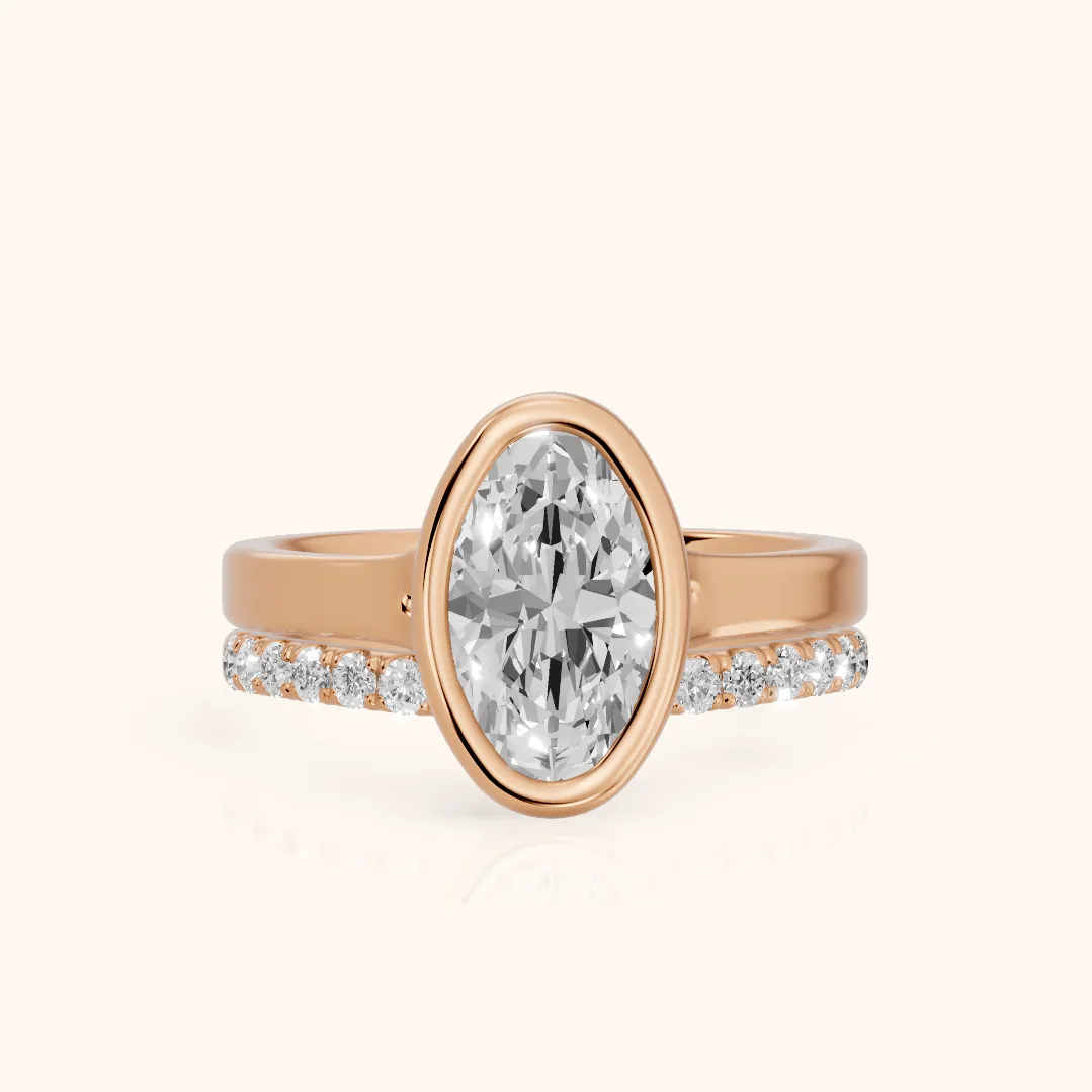 Ayla Bezel Bypass Oval Diamond Ring in Rose Gold — view 2