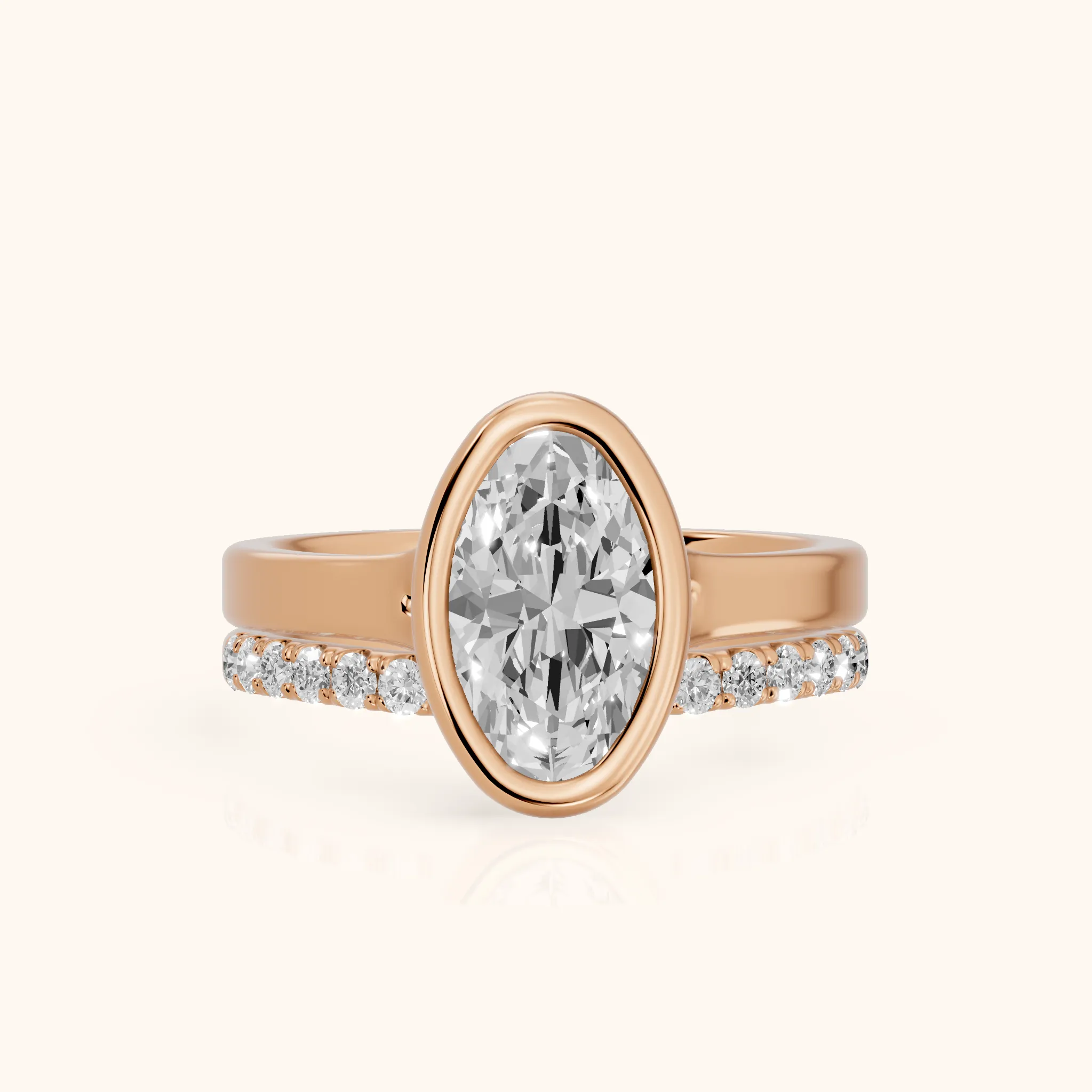 Ayla Bezel Bypass Oval Diamond Ring in Rose Gold — view 1
