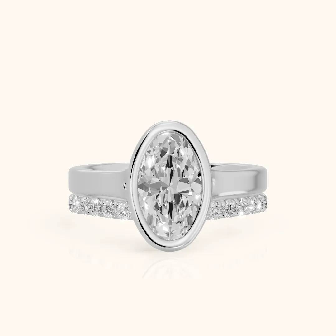 Ayla Bezel Bypass Oval Diamond Ring in Platinum — view 2