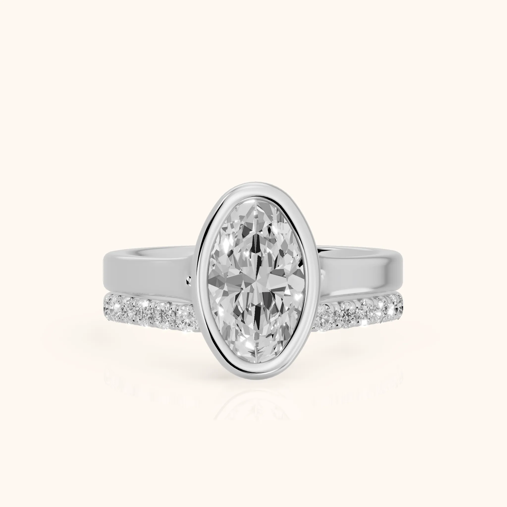 Ayla Bezel Bypass Oval Diamond Ring in Platinum — view 1