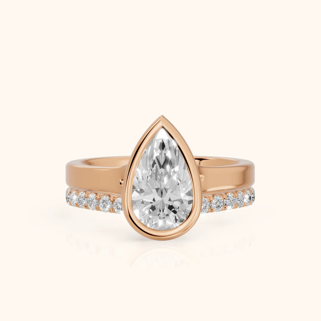 Ayla Bezel Bypass Pear Diamond Ring in Rose Gold — view 2
