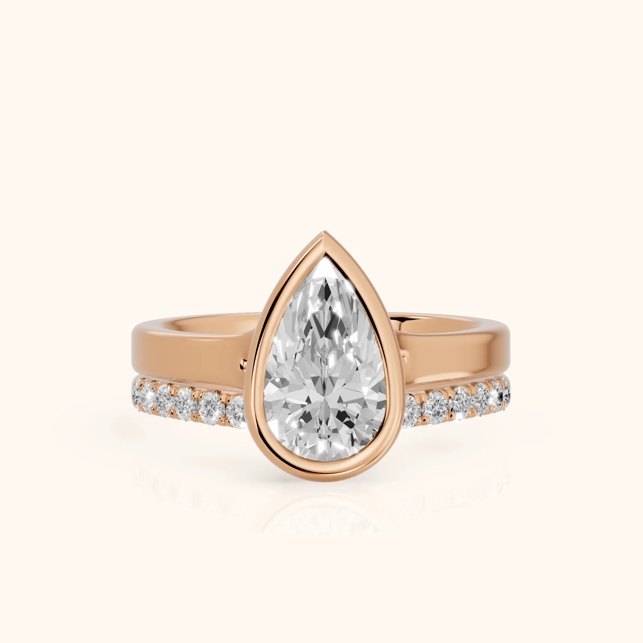 Ayla Bezel Bypass Pear Diamond Ring in Rose Gold — view 1