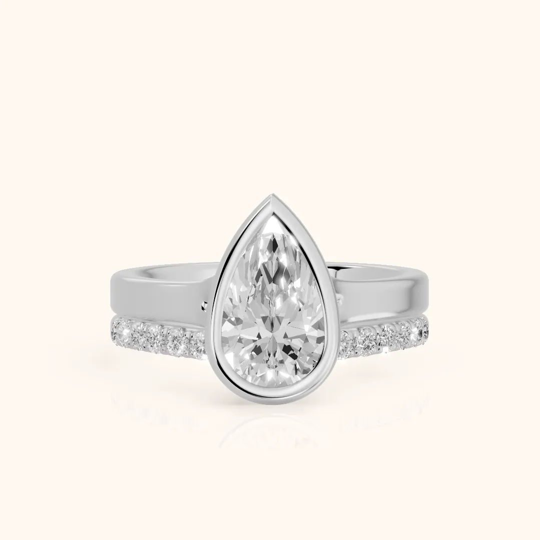 Ayla Bezel Bypass Pear Diamond Ring in Platinum — view 2