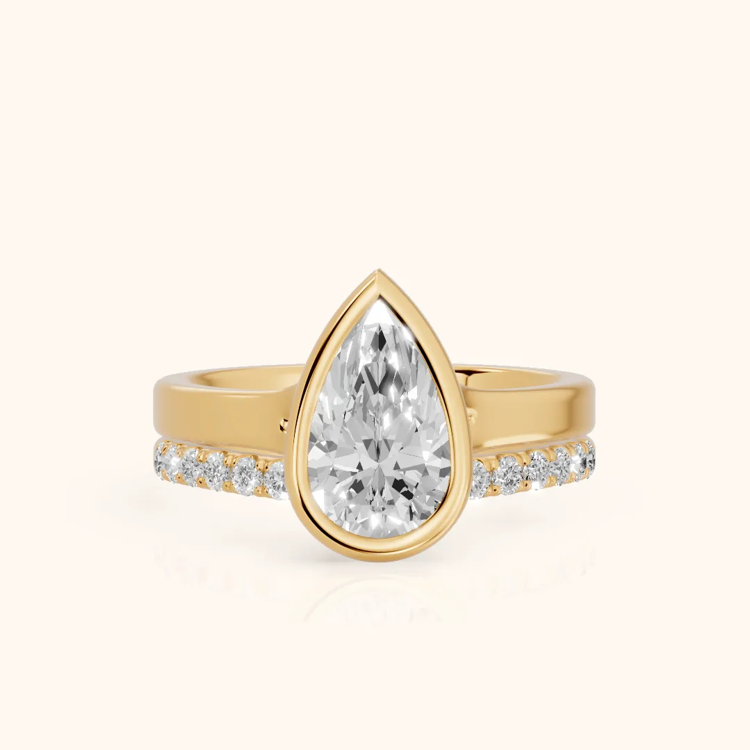 Ayla Bezel Bypass Pear Diamond Ring in Yellow Gold — view 2