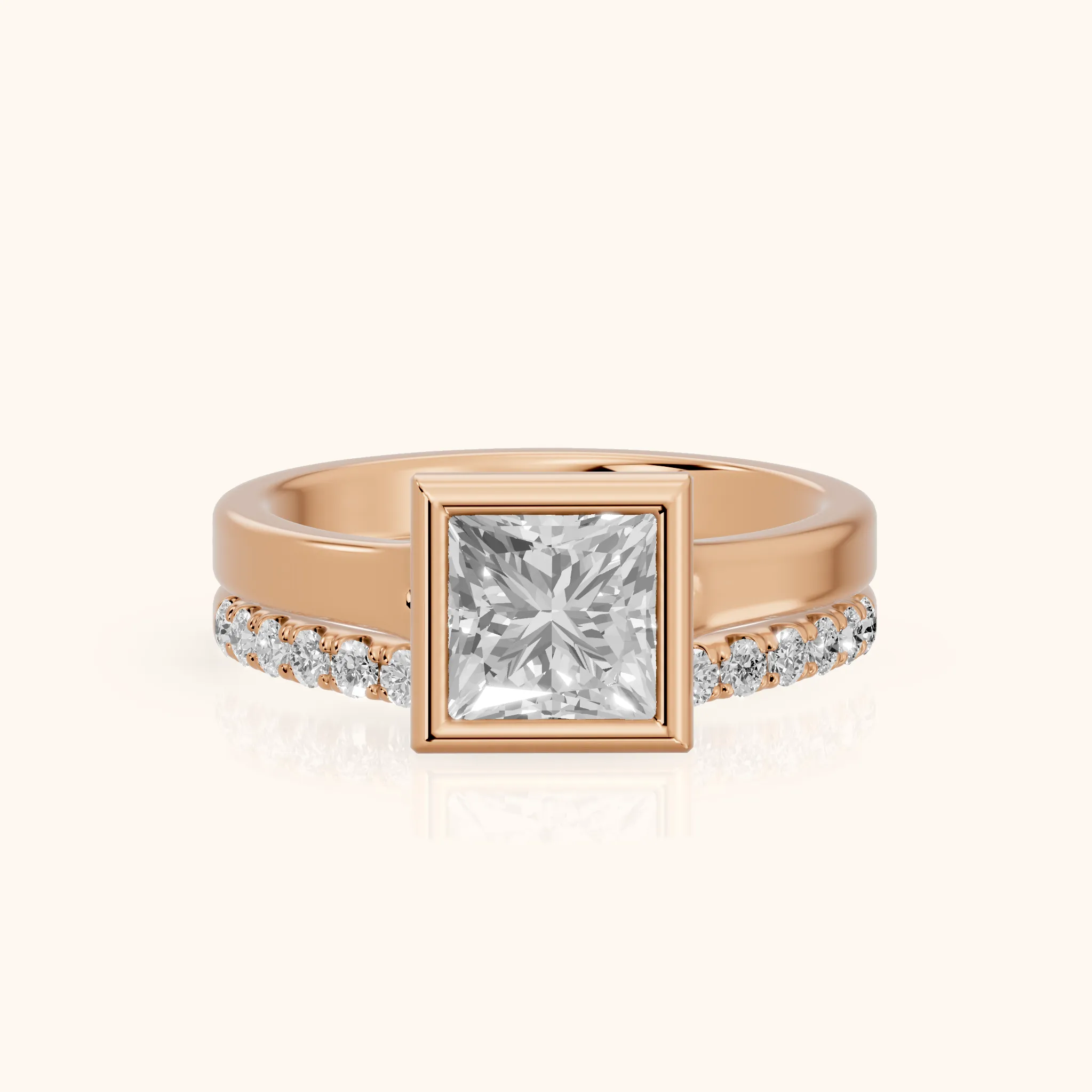 Ayla Bezel Bypass Princess Diamond Ring in Rose Gold — view 1