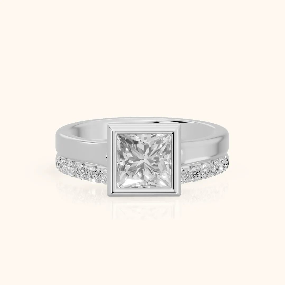 Ayla Bezel Bypass Princess Diamond Ring in Platinum — view 2