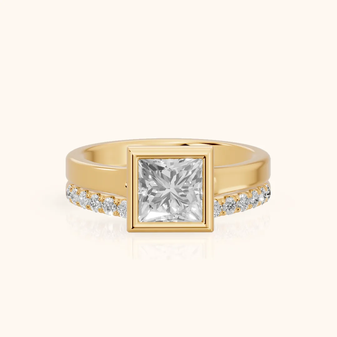 Ayla Bezel Bypass Princess Diamond Ring in Yellow Gold — view 2