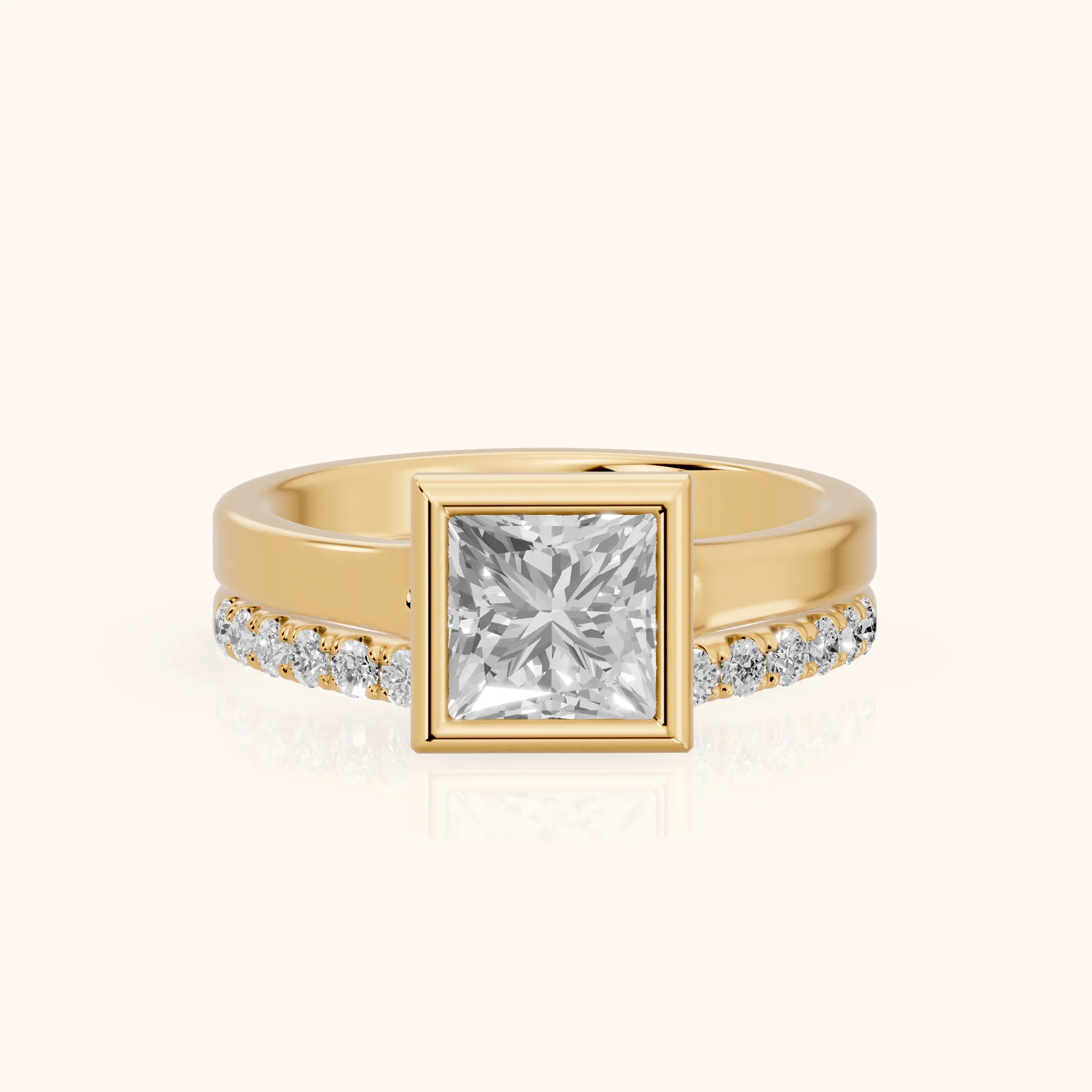 Ayla Bezel Bypass Princess Diamond Ring in Yellow Gold — view 1