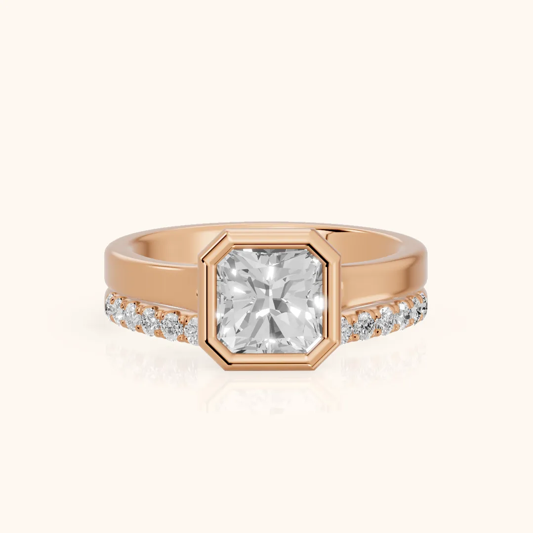 Ayla Bezel Bypass Radiant Diamond Ring in Rose Gold — view 2
