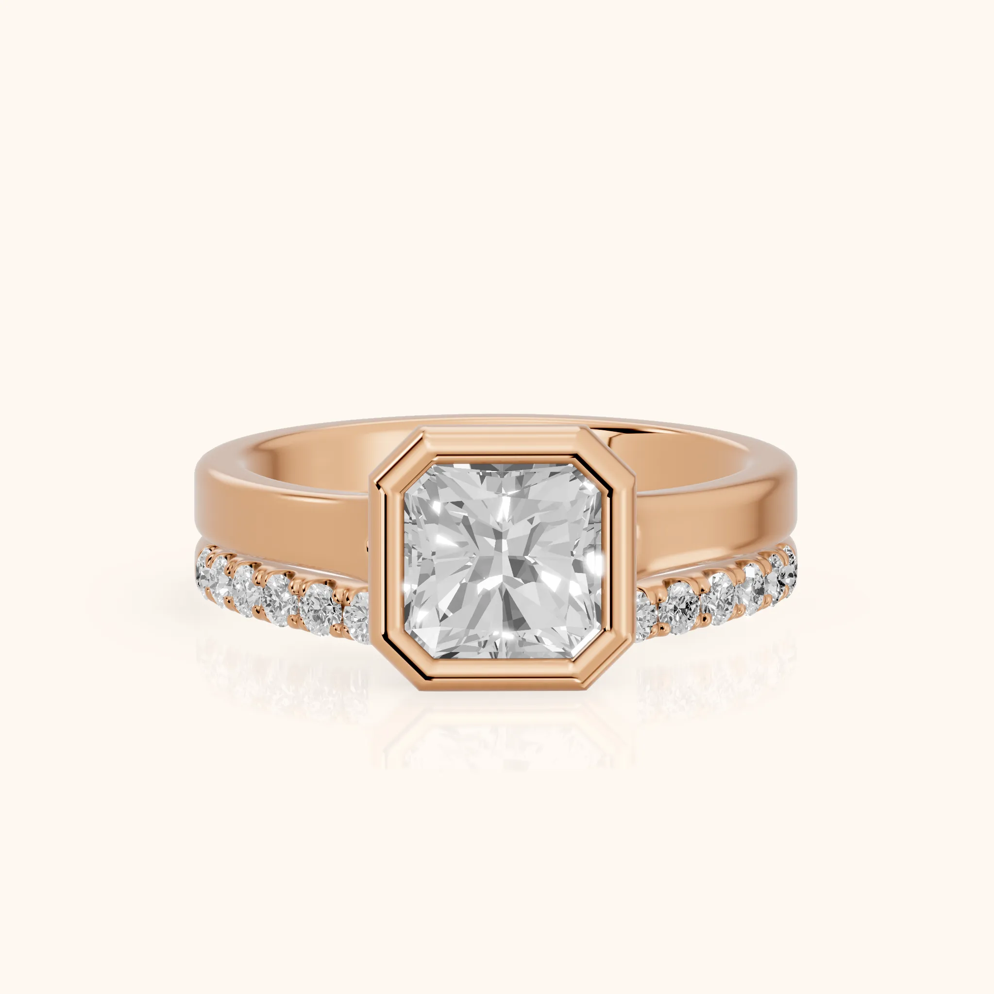 Ayla Bezel Bypass Radiant Diamond Ring in Rose Gold — view 1