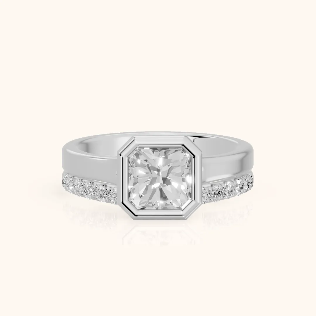 Ayla Bezel Bypass Radiant Diamond Ring in Platinum — view 2