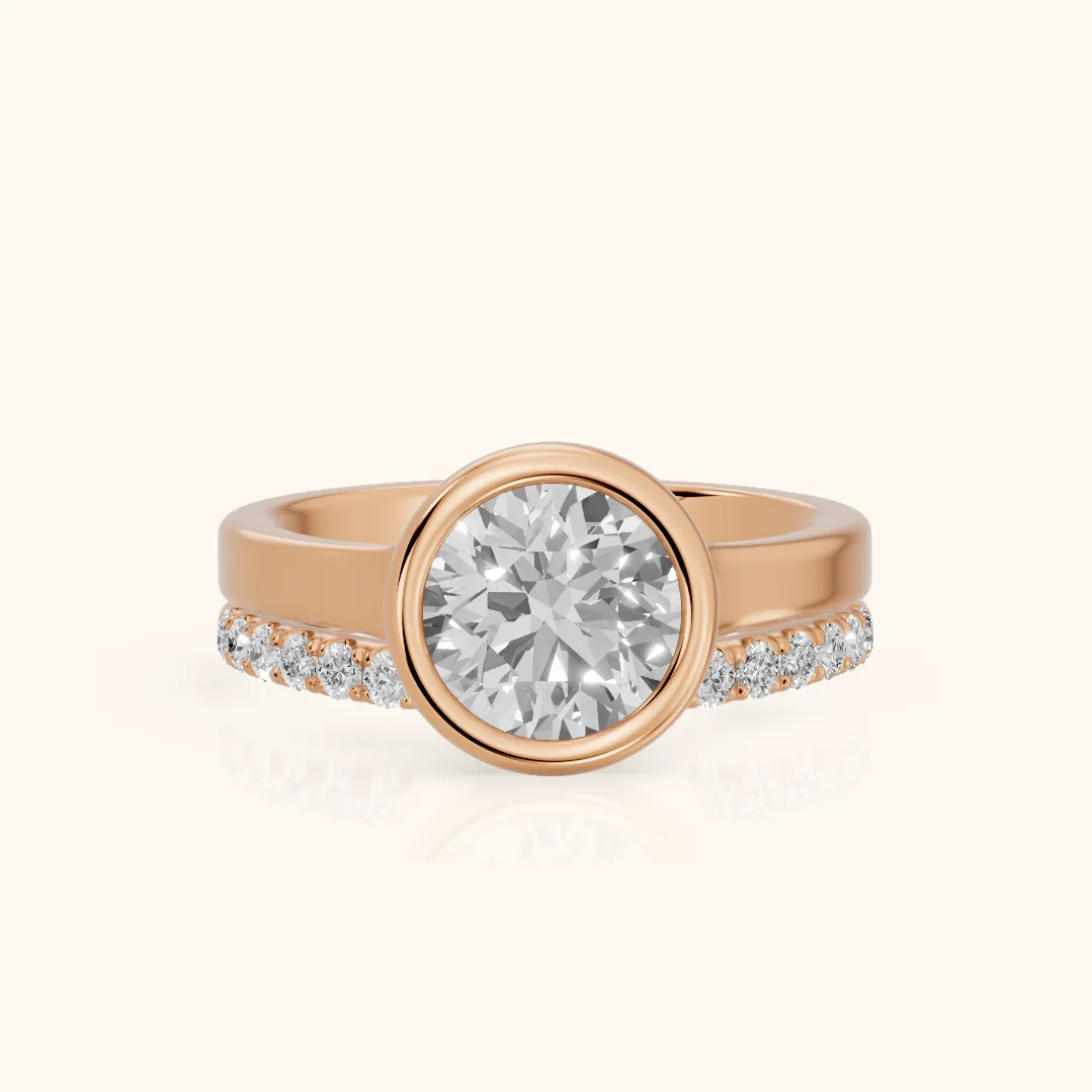 Ayla Bezel Bypass Round Diamond Ring in Rose Gold — view 2