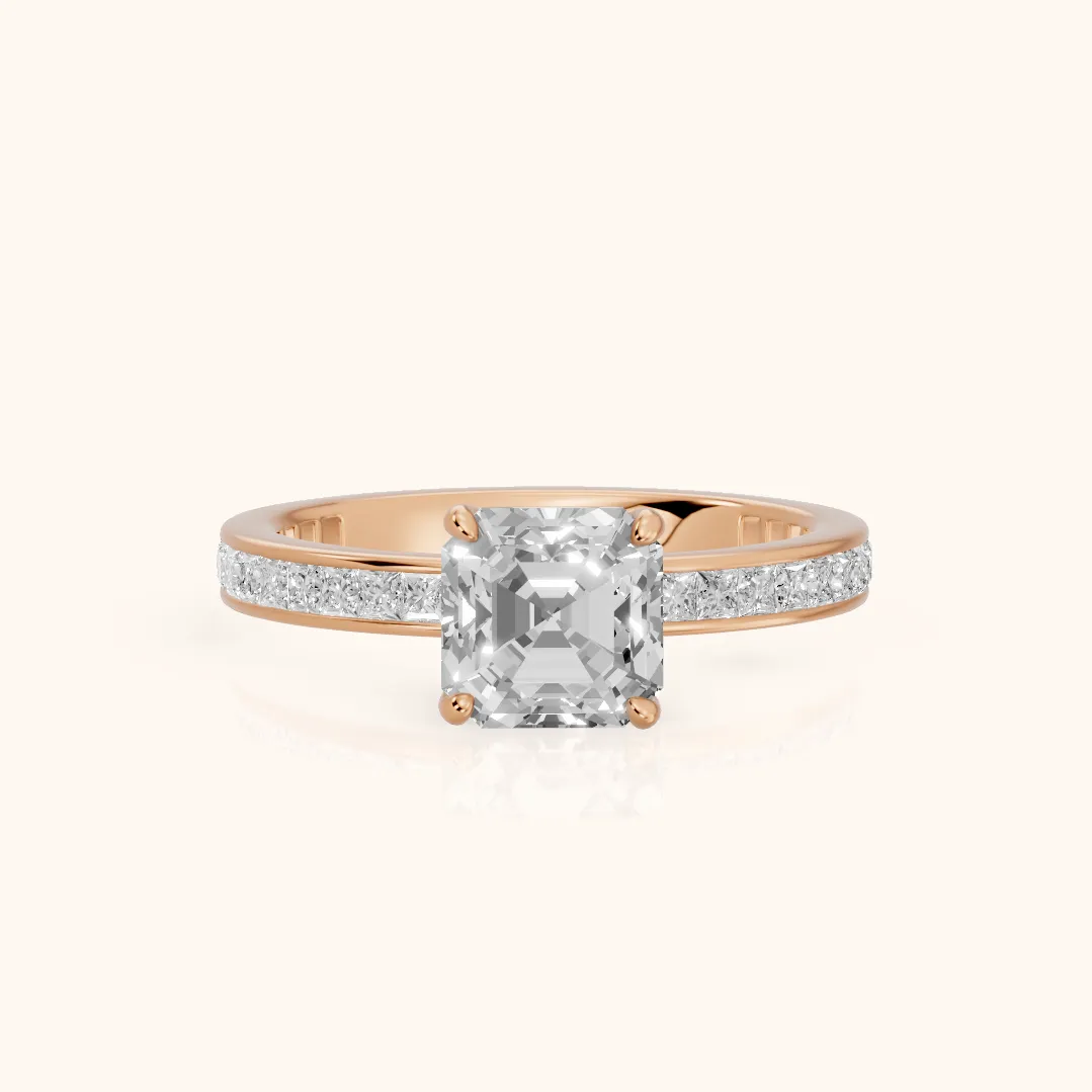 Brielle Channel Set Solitaire Asscher Diamond Ring in Rose Gold — view 2