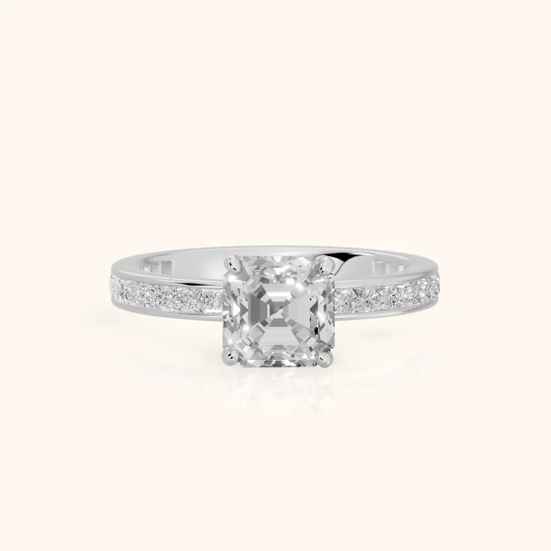 Brielle Channel Set Solitaire Asscher Diamond Ring in Platinum — view 2