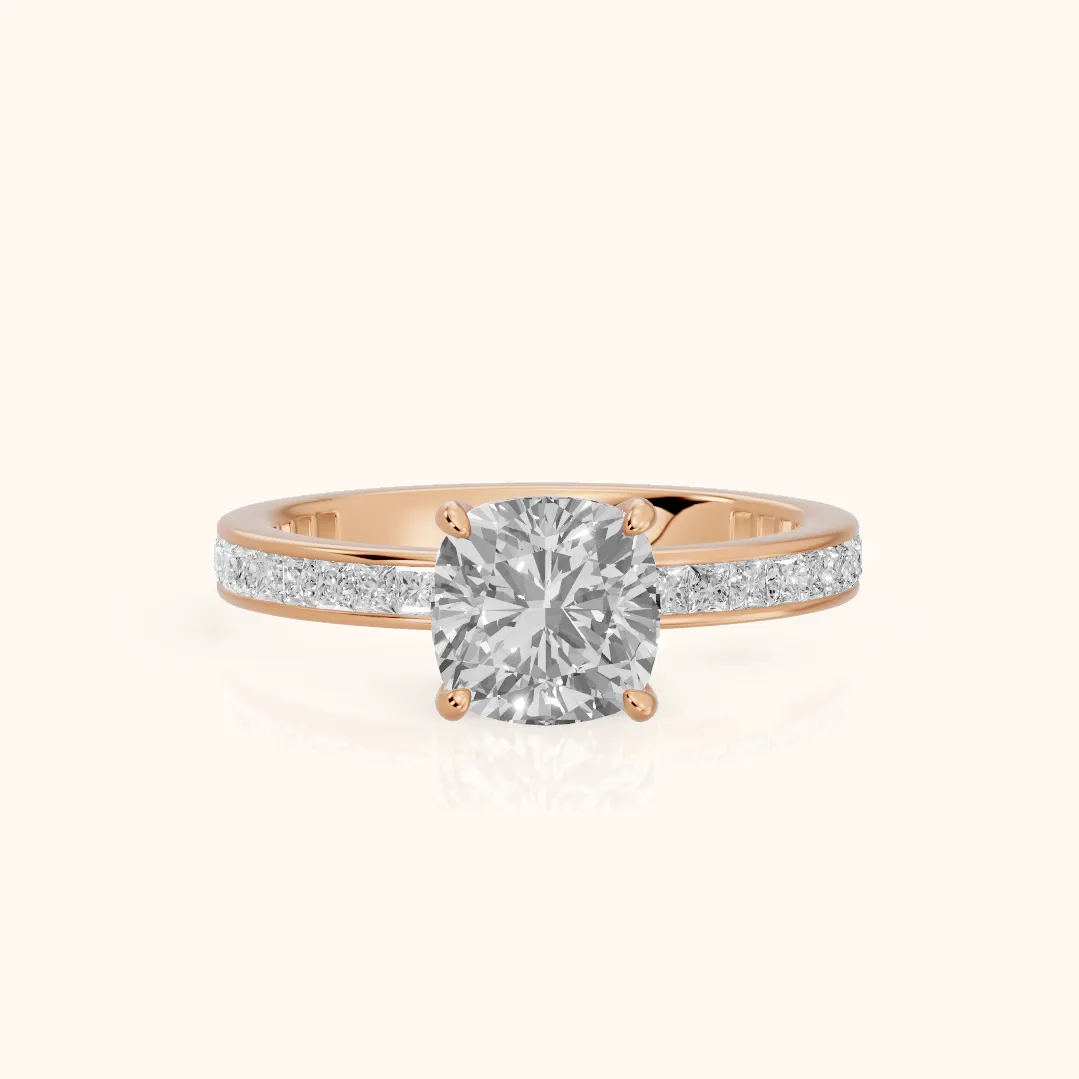 Brielle Channel Set Solitaire Cushion Diamond Ring in Rose Gold — view 2
