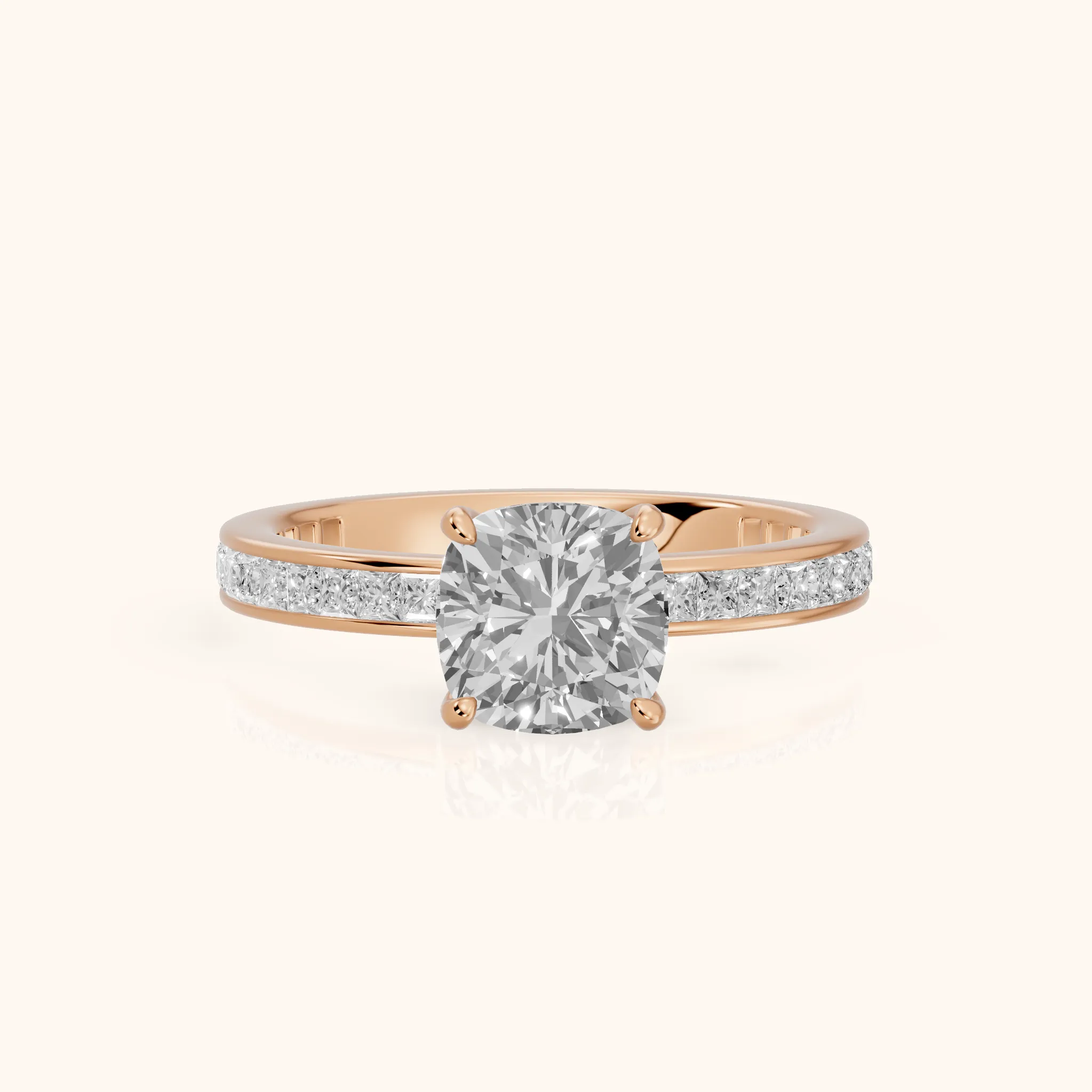 Brielle Channel Set Solitaire Cushion Diamond Ring in Rose Gold — view 1