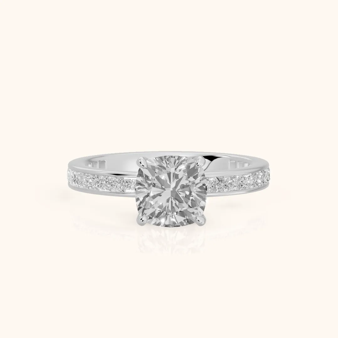 Brielle Channel Set Solitaire Cushion Diamond Ring in Platinum — view 2