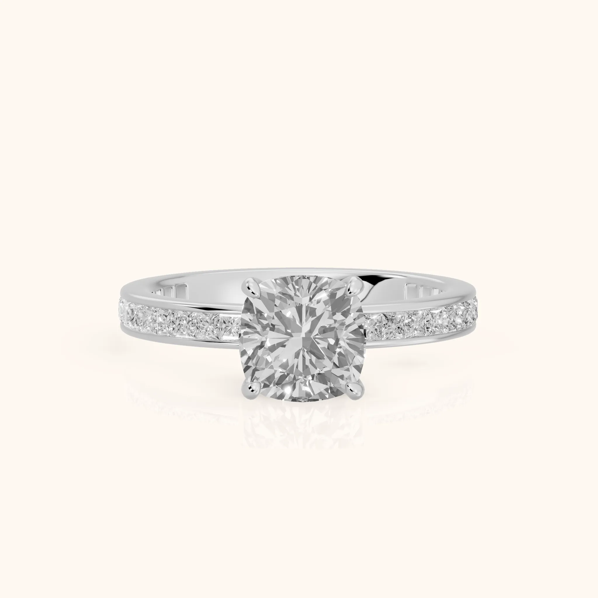 Brielle Channel Set Solitaire Cushion Diamond Ring in Platinum — view 1