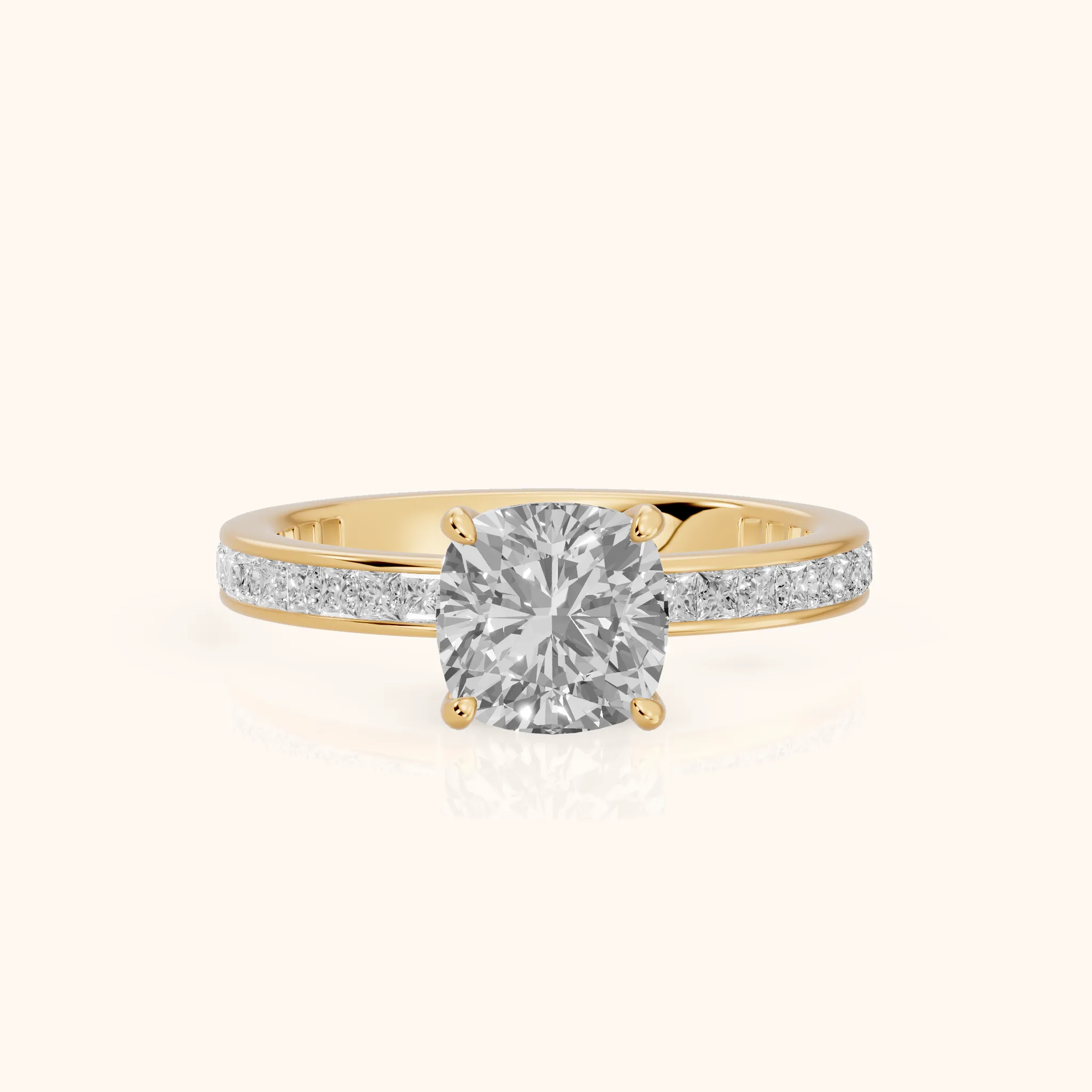 Brielle Channel Set Solitaire Cushion Diamond Ring in Yellow Gold — view 1