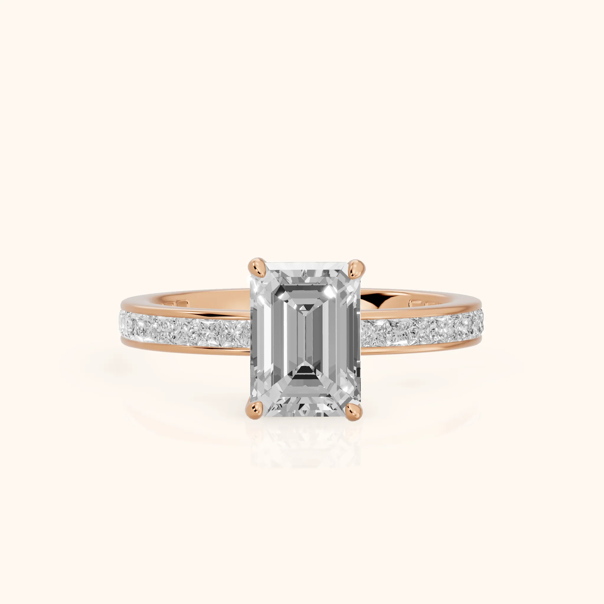 Brielle Channel Set Solitaire Emerald Diamond Ring in Rose Gold — view 1