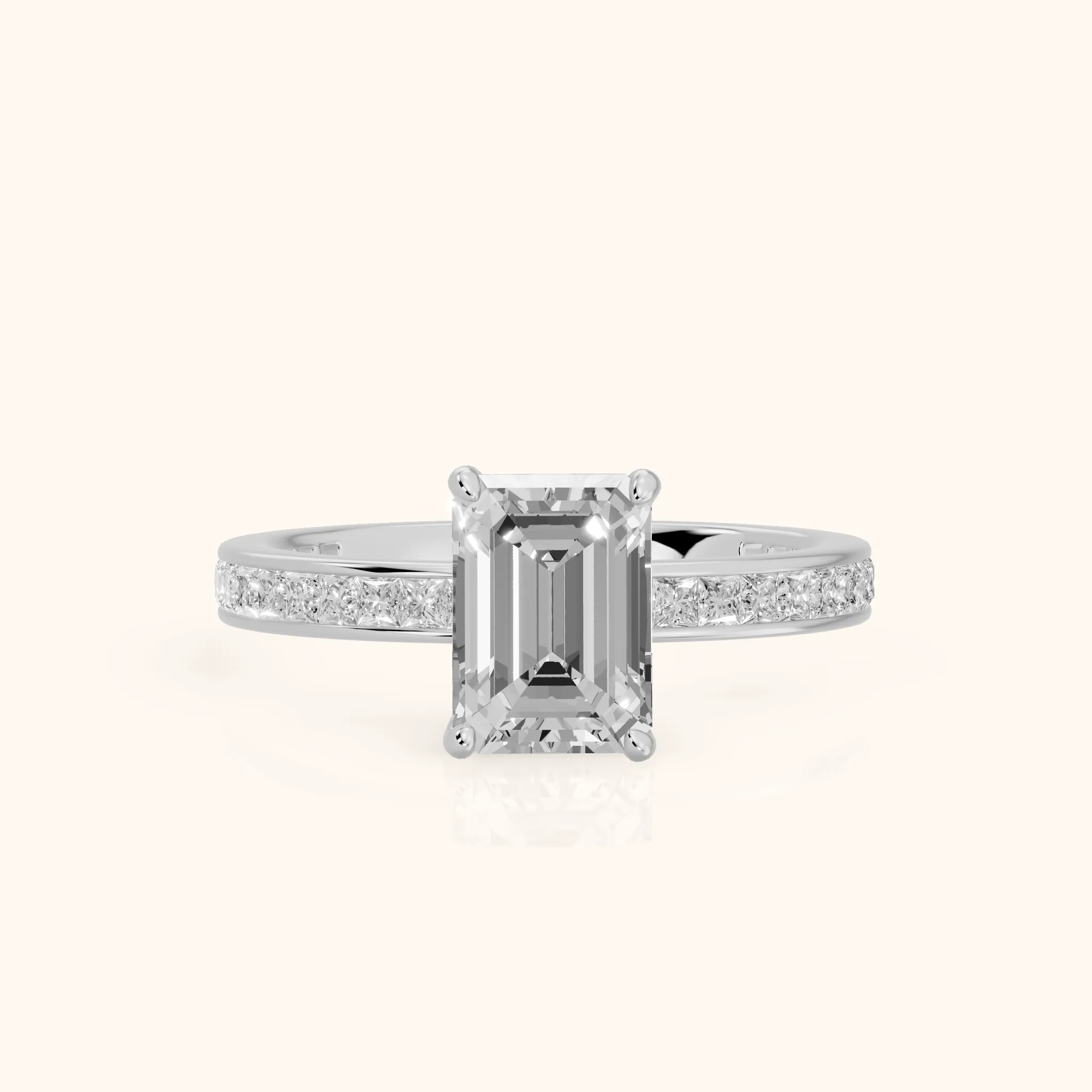 Brielle Channel Set Solitaire Emerald Diamond Ring in White Gold — view 1