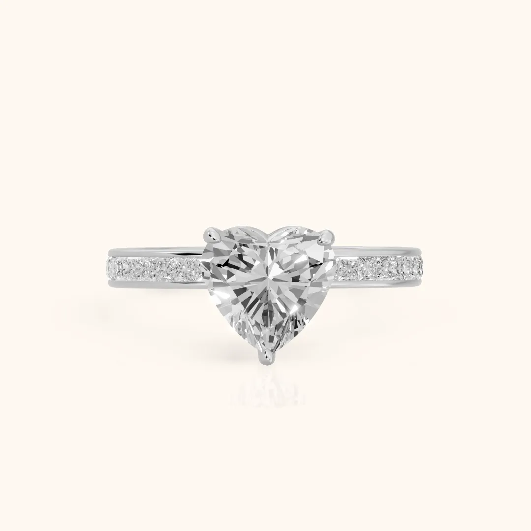Brielle Channel Set Solitaire Heart Diamond Ring in Platinum — view 2
