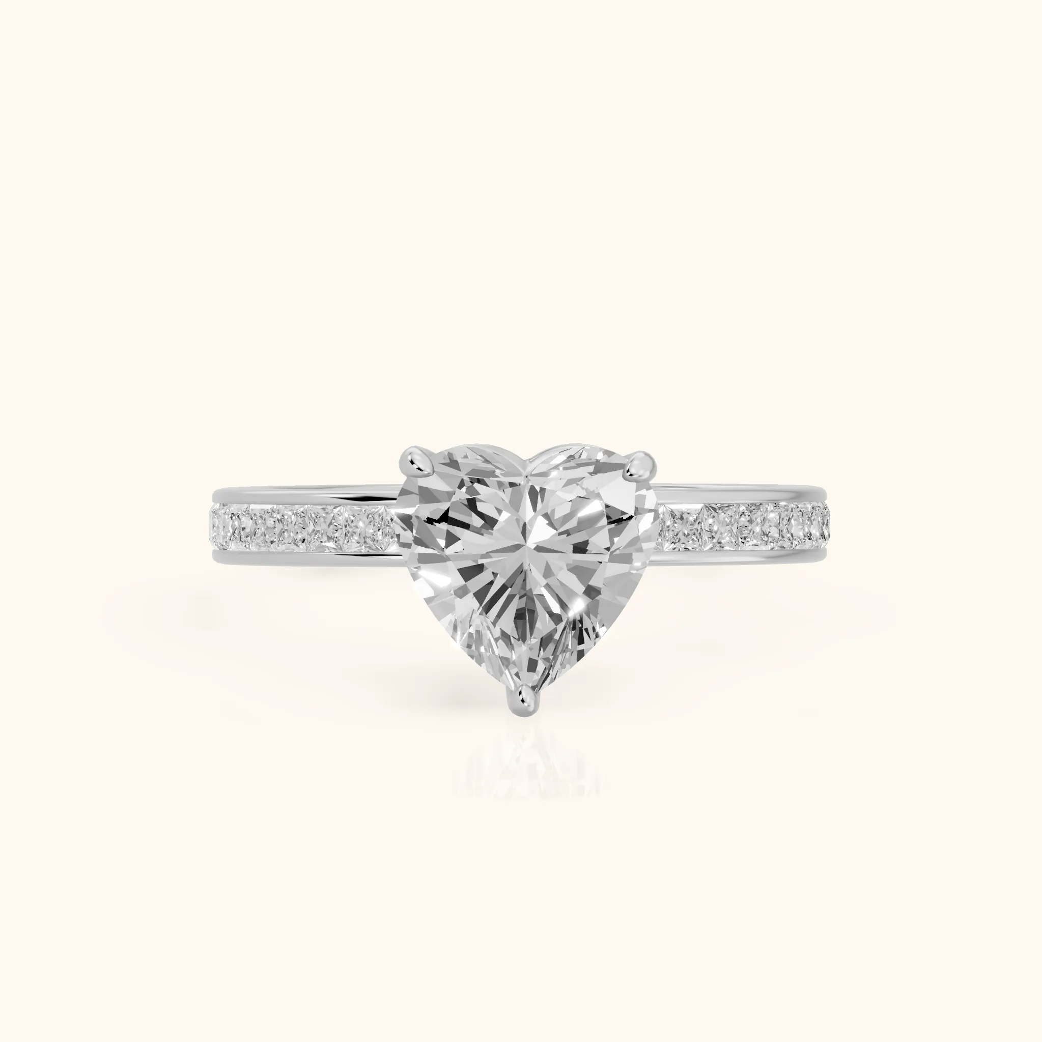 Brielle Channel Set Solitaire Heart Diamond Ring in Platinum — view 1