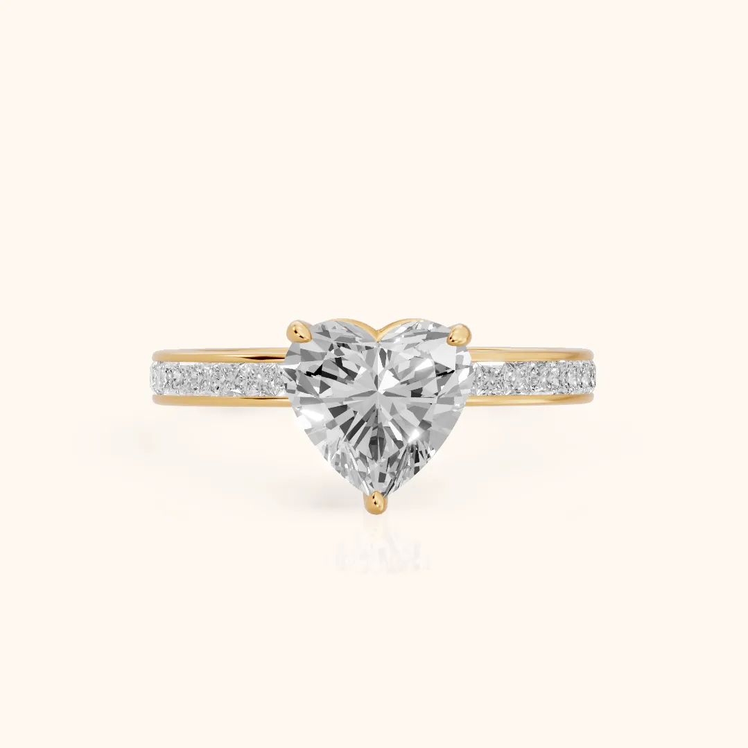 Brielle Channel Set Solitaire Heart Diamond Ring in Yellow Gold — view 2