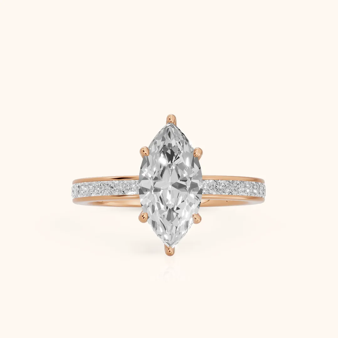 Brielle Channel Set Solitaire Marquise Diamond Ring in Rose Gold — view 2