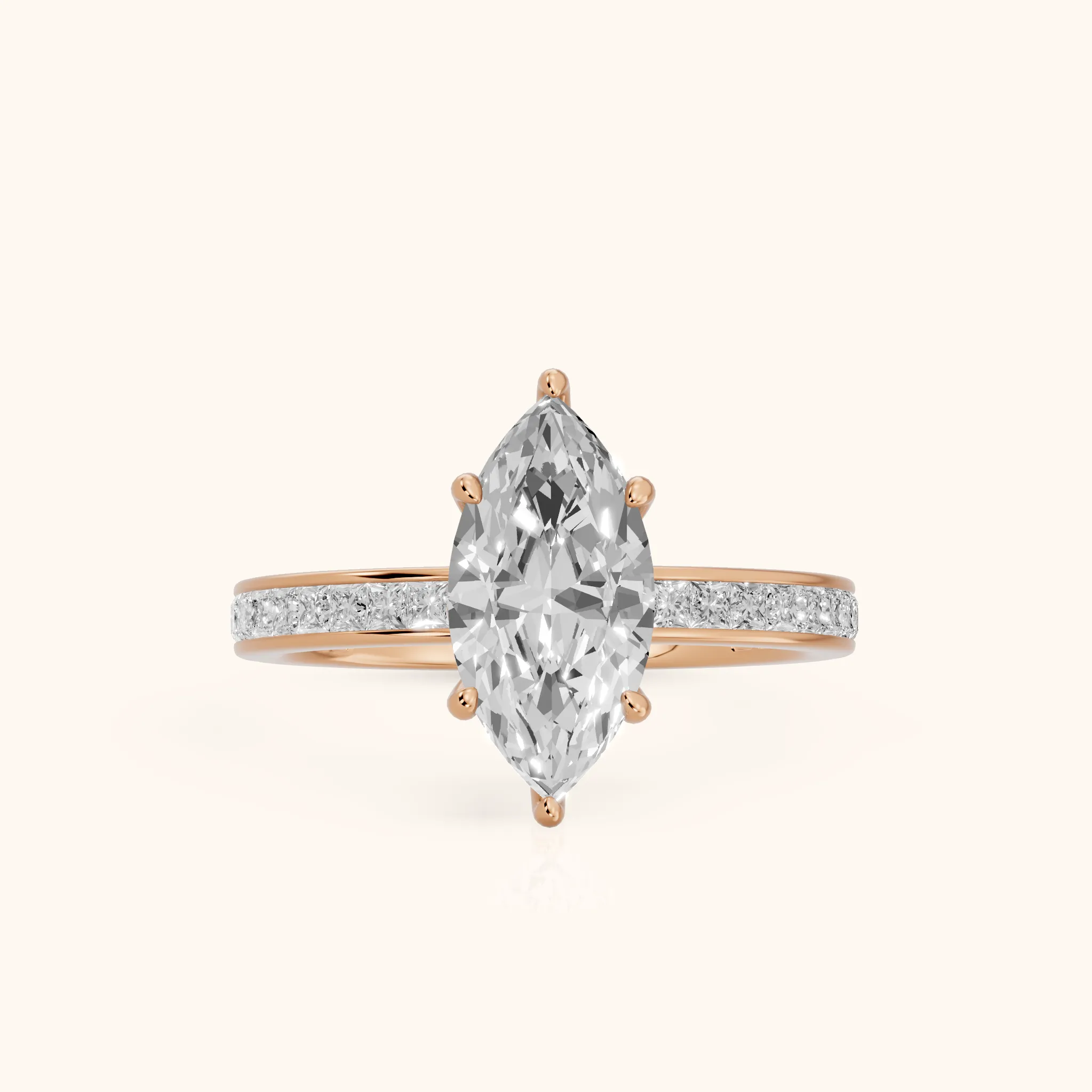 Brielle Channel Set Solitaire Marquise Diamond Ring in Rose Gold — view 1