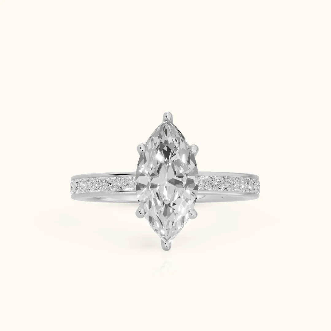 Brielle Channel Set Solitaire Marquise Diamond Ring in Silver — view 2