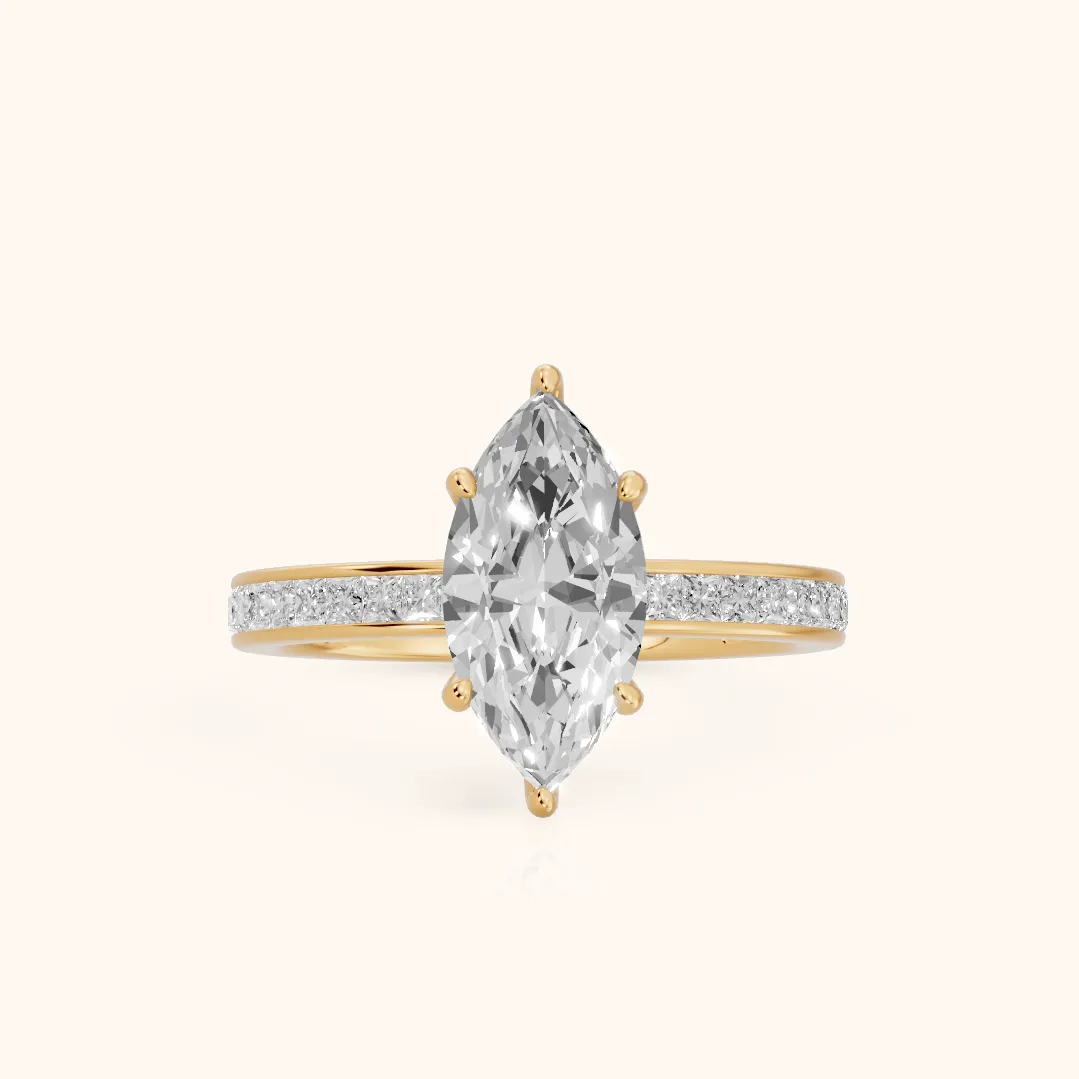 Brielle Channel Set Solitaire Marquise Diamond Ring in Yellow Gold — view 2