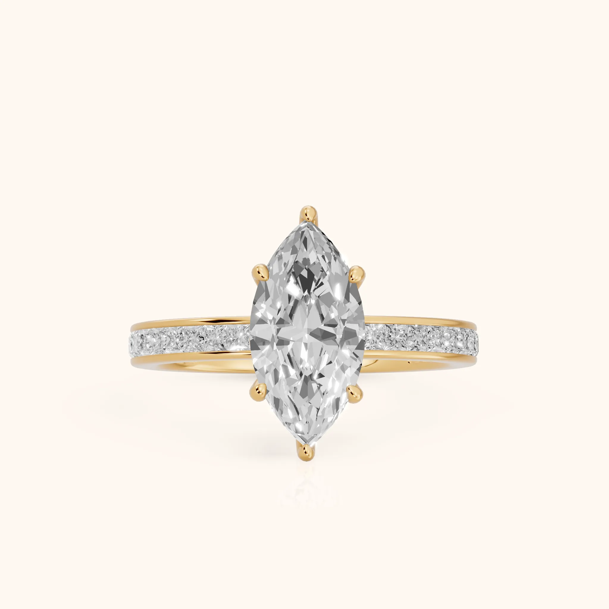 Brielle Channel Set Solitaire Marquise Diamond Ring in Yellow Gold — view 1