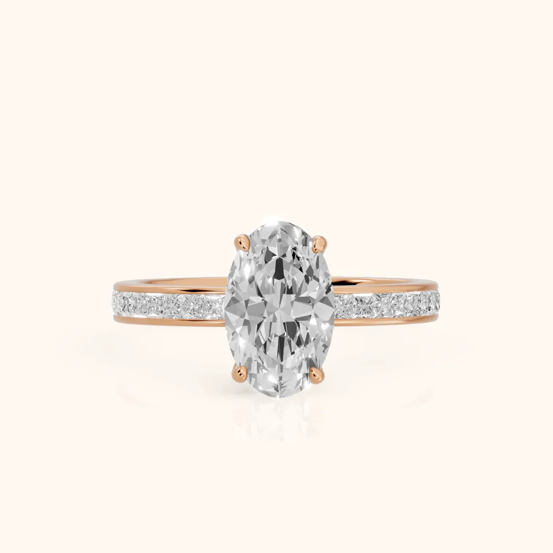 Brielle Channel Set Solitaire Oval Diamond Ring in Rose Gold — view 2
