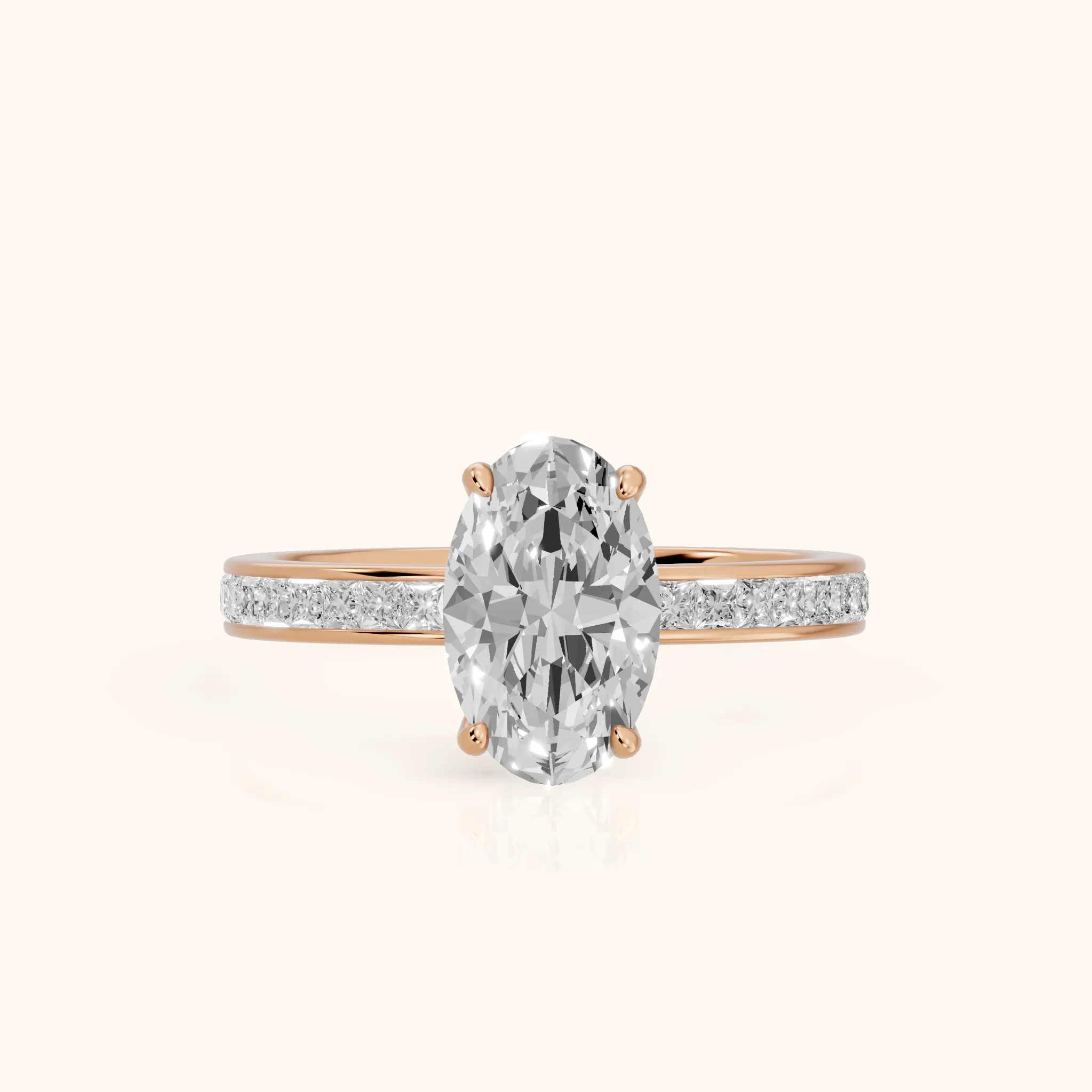 Brielle Channel Set Solitaire Oval Diamond Ring in Rose Gold — view 1
