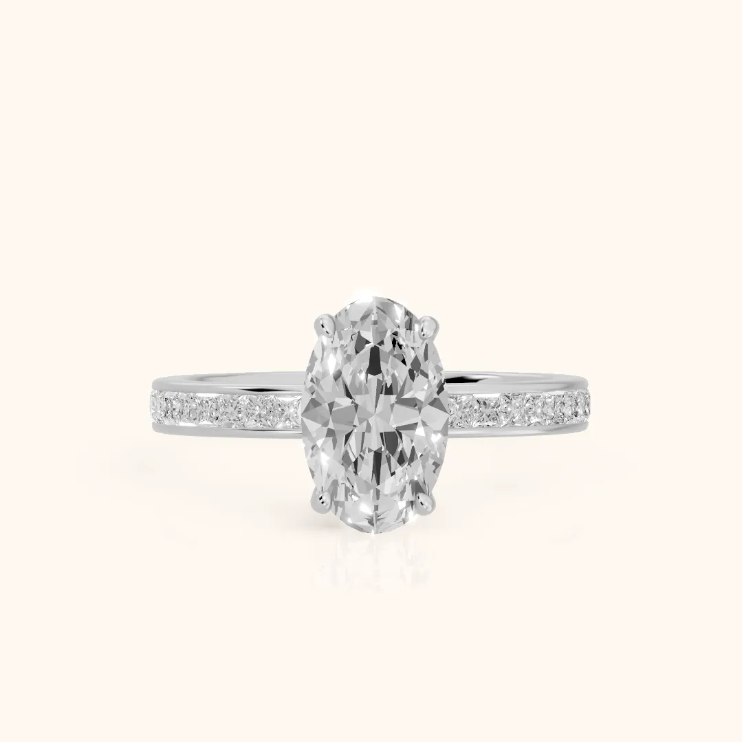 Brielle Channel Set Solitaire Oval Diamond Ring in Platinum — view 2