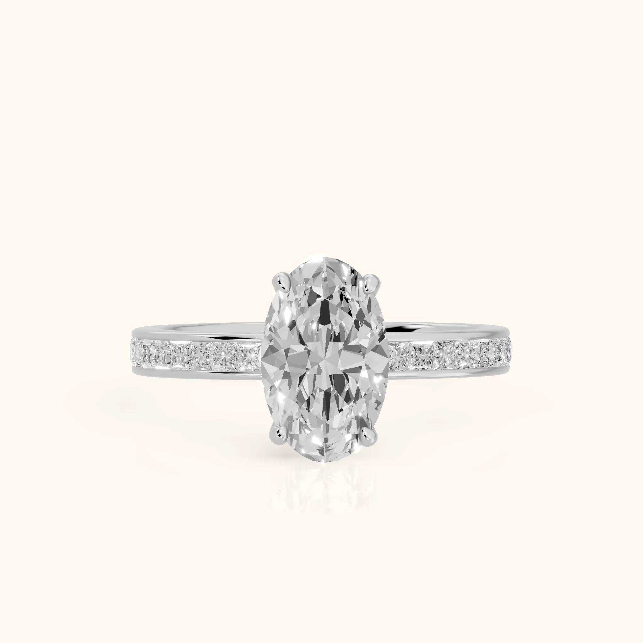 Brielle Channel Set Solitaire Oval Diamond Ring in Platinum — view 1
