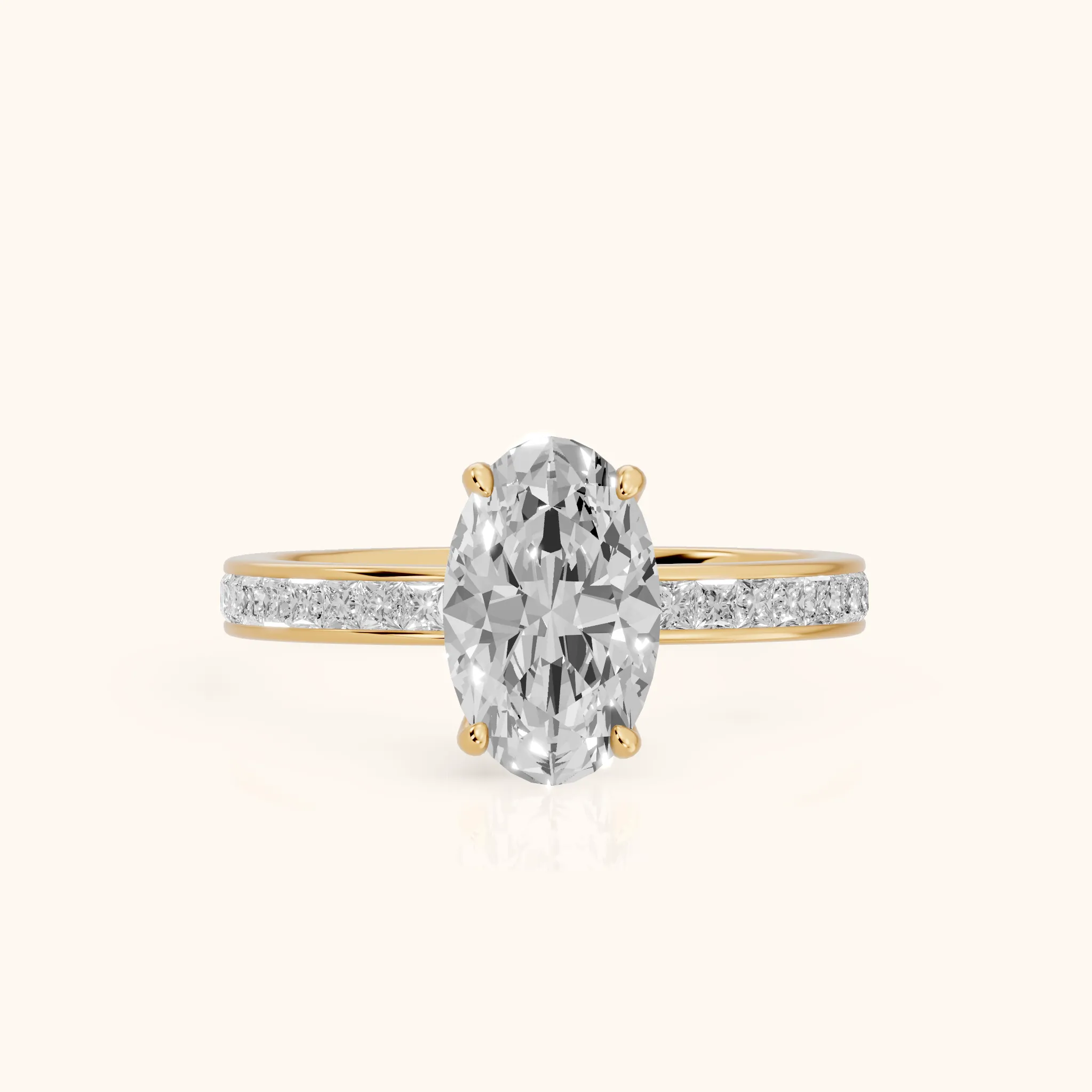 Brielle Channel Set Solitaire Oval Diamond Ring in Yellow Gold — view 1