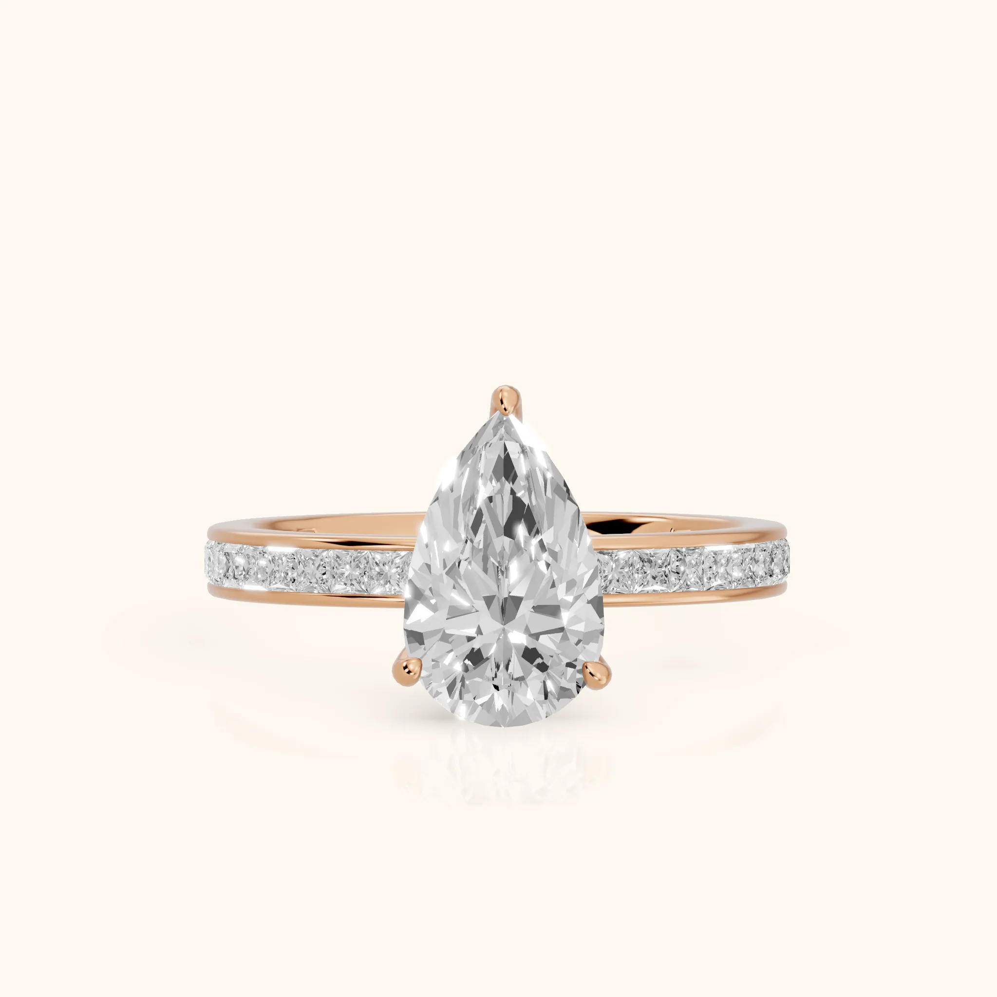 Brielle Channel Set Solitaire Pear Diamond Ring in Rose Gold — view 1