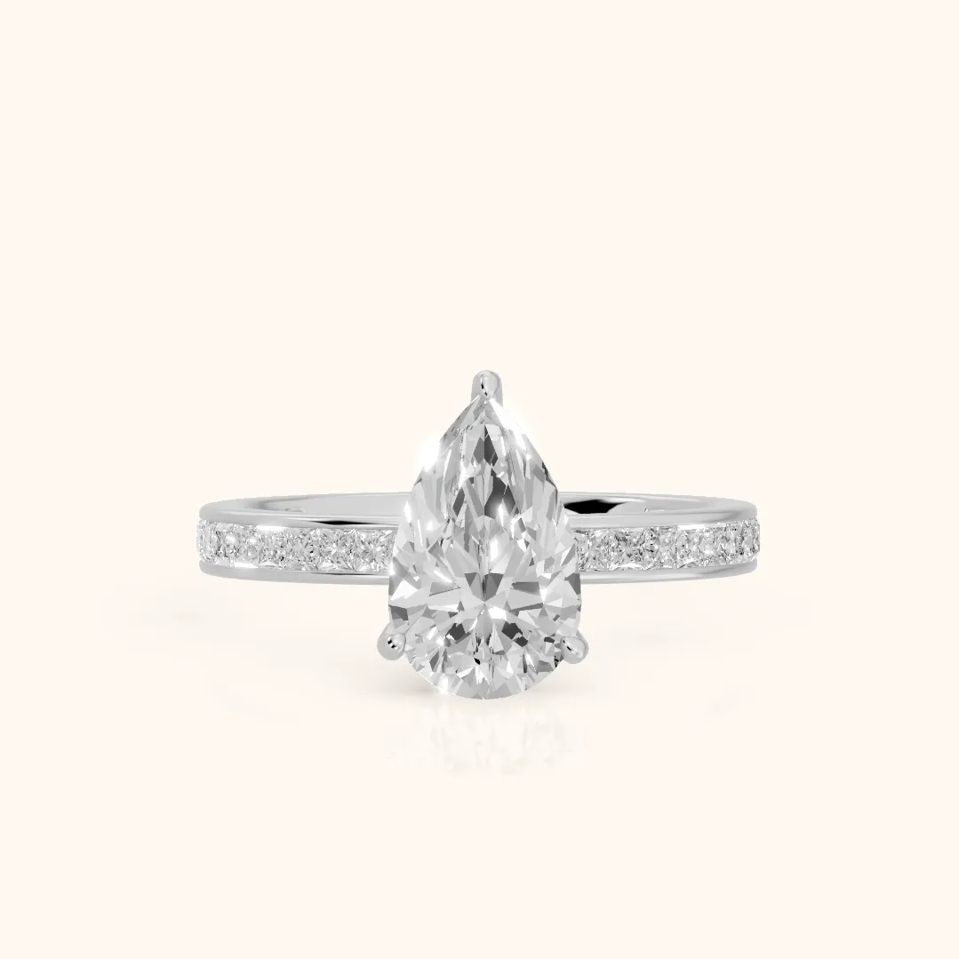 Brielle Channel Set Solitaire Pear Diamond Ring in Platinum — view 2