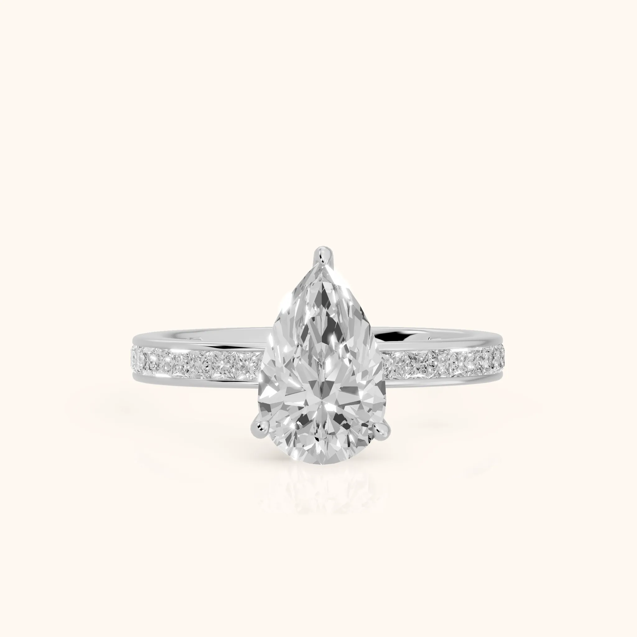 Brielle Channel Set Solitaire Pear Diamond Ring in Platinum — view 1