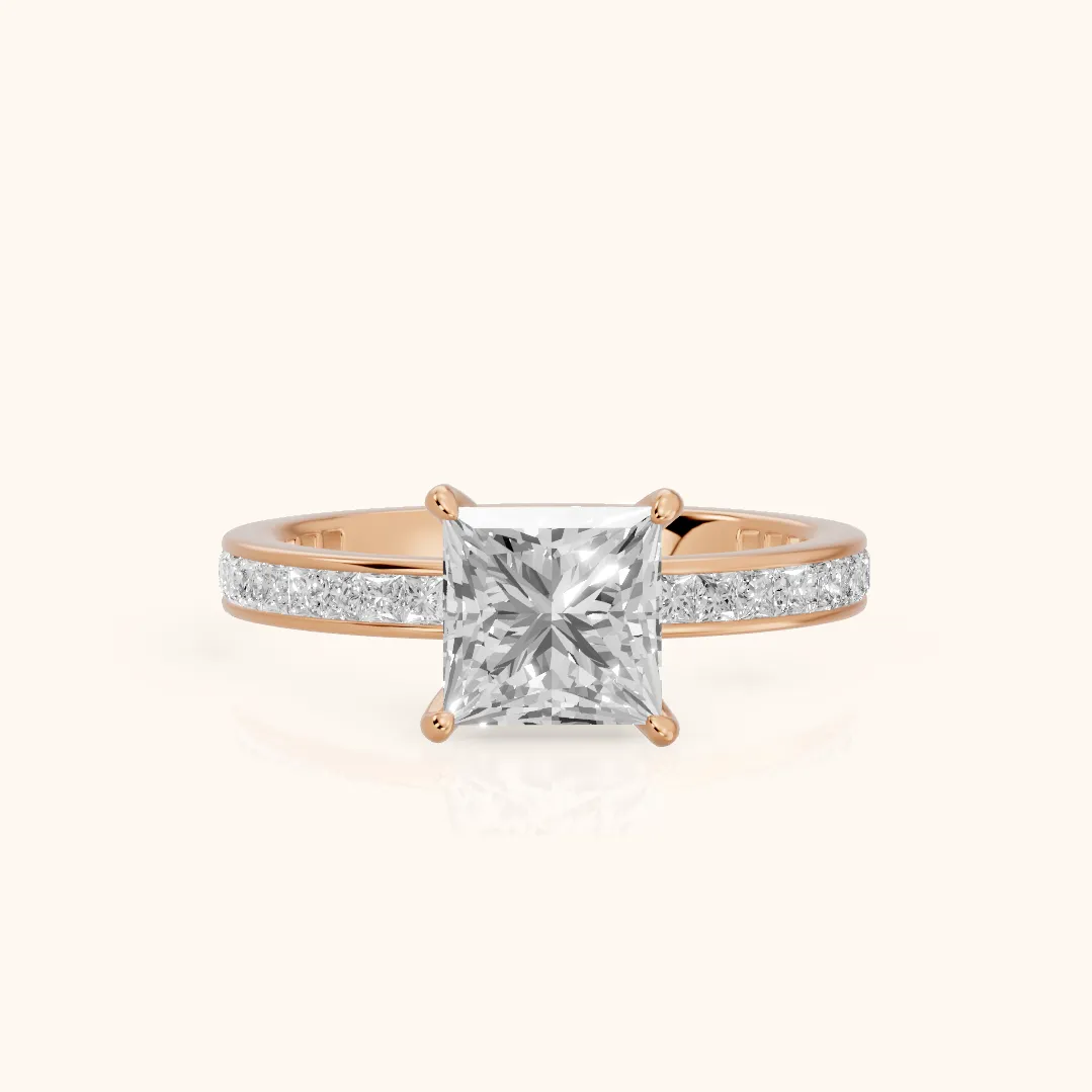 Brielle Channel Set Solitaire Princess Diamond Ring in Rose Gold — view 2